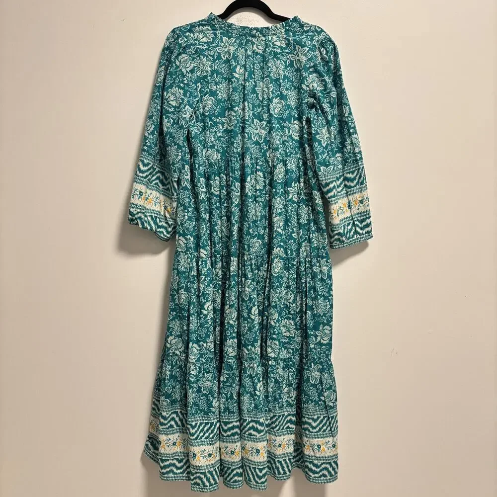 Tuckernuck Teal Floral Tiered Mini Dress with White and Yellow Accents - Picture 3 of 10